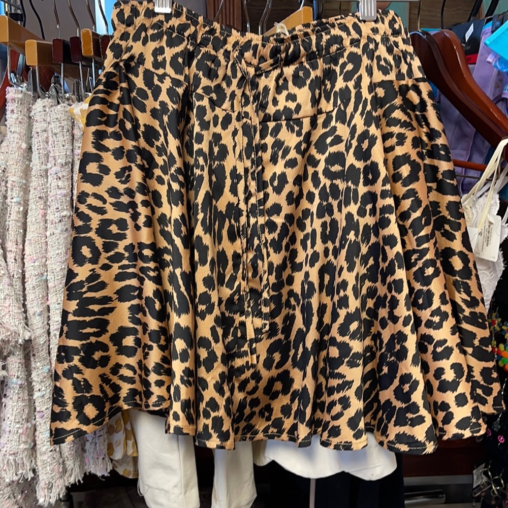 Leopard Print A-Line Skirt - Black & Tan